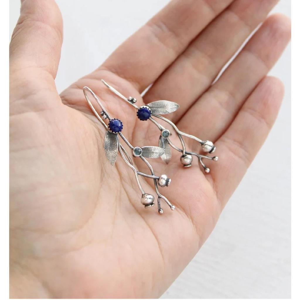 Vintage Blauwe Steen Tak Bladeren Dangle Hook Oorbellen Voor Vrouwen Mode-sieraden Etnische Tribal Verklaring Drop Earring Accessoires