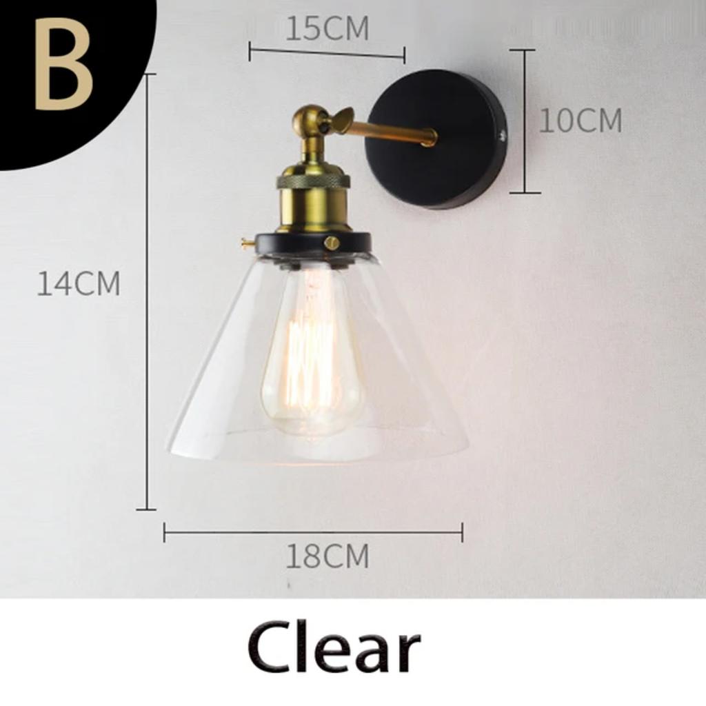 Ny Stilig Retro Vintage Industriell Loft Vegglampe med Klar Glasskjerm og Metall Trekant Ovalt Design - Vintage Industriell