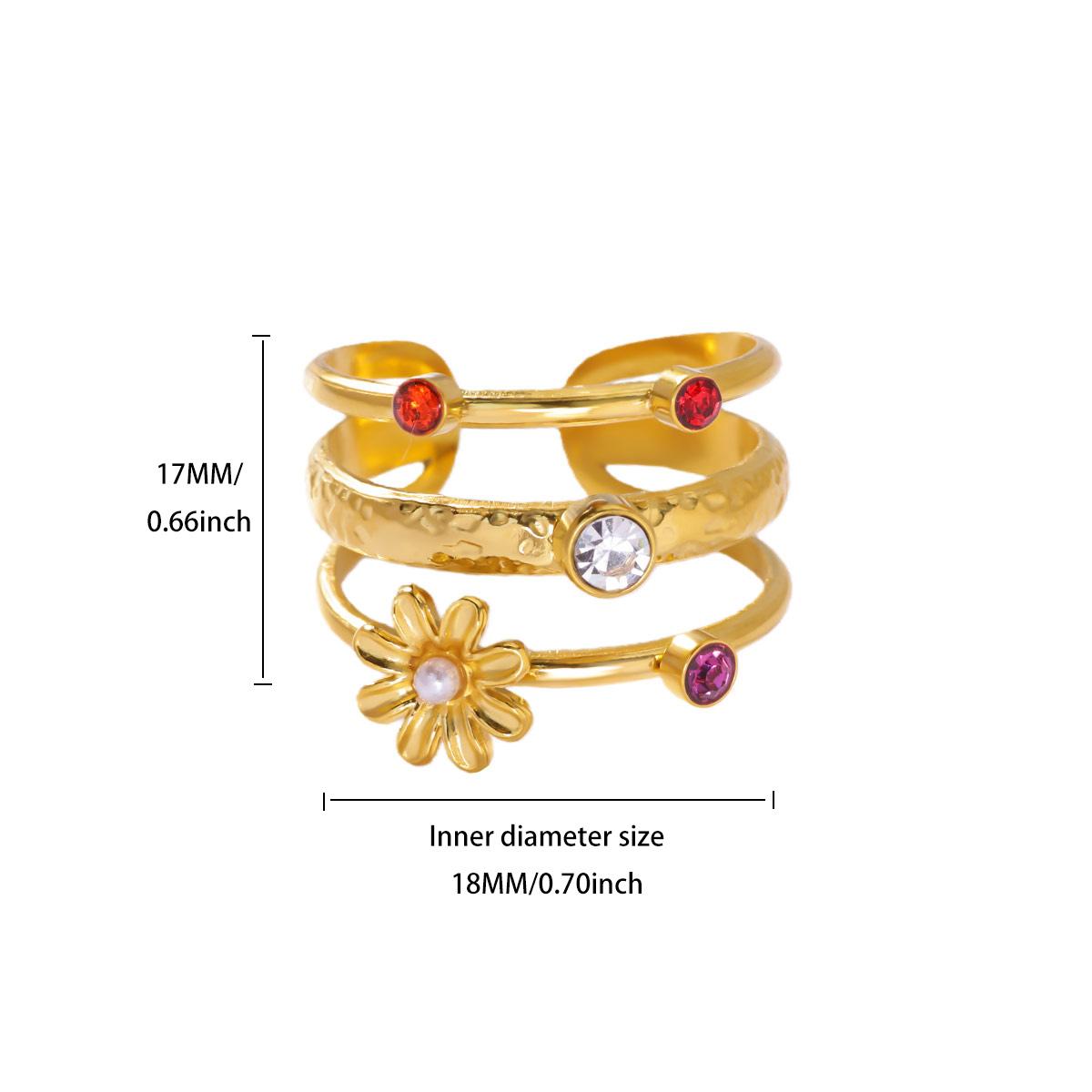 Luxury Zircon Multilayer Flower Ring For Women Stainless Steel Gold Color Geometric Open Ring New Fashion Wedding Couple Zircon