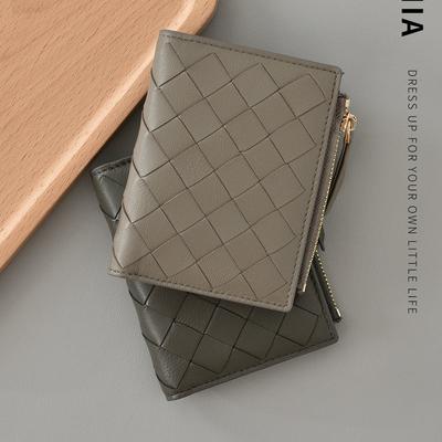 Cowhide Woven Wallet Generation RFID High-quality Zipper Card Bag Niche Square Short Wallet