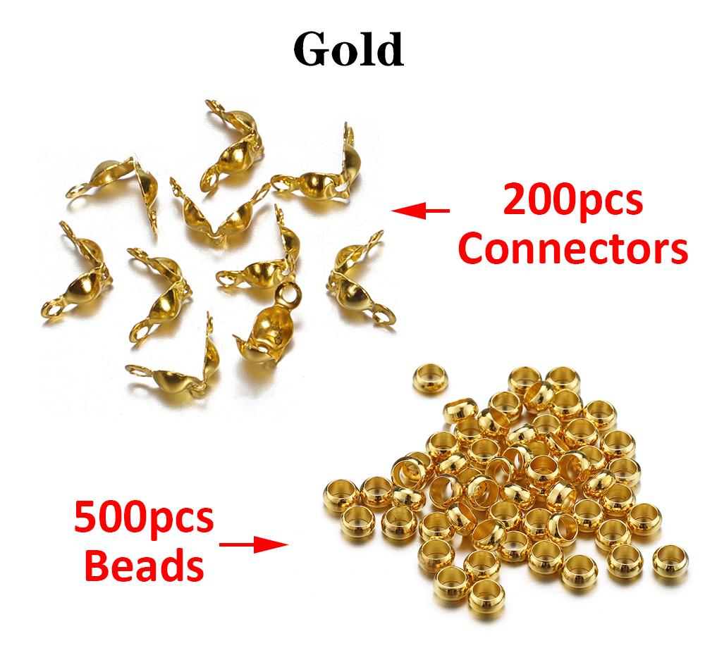 700pcs Crimp End Beads and Clasp Fastener Gold Cap Connector for Bracelet Necklace Chains DIY Jewelry Making Kit Set Wholesale