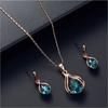 Fashion Geometric Rhinestone Necklace Earring Set Elegant Blue Teardrop Shaped Crystal Necklace Jewelry Women Luxurious Necklace