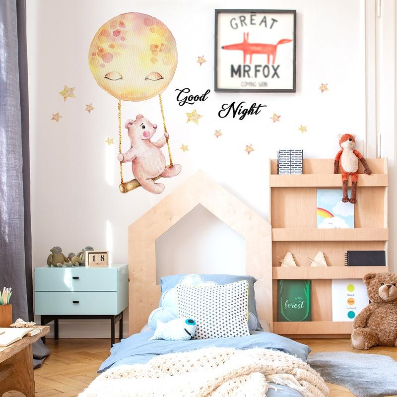 New Cartoon Animal Swing Star Wall Sticker Background Wall Room Decoration Wall Stickers Self-adhesive Wall Stickers
