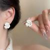 Korean Creamy White Flower Earrings - Elegant Polka Dot Studs for 2026 Spring/Summer