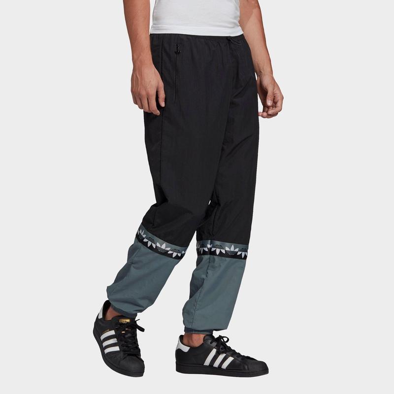 Adidas Originals Trefoil Colorblock Logo Print Joggers Men Bottoms Black GN3434