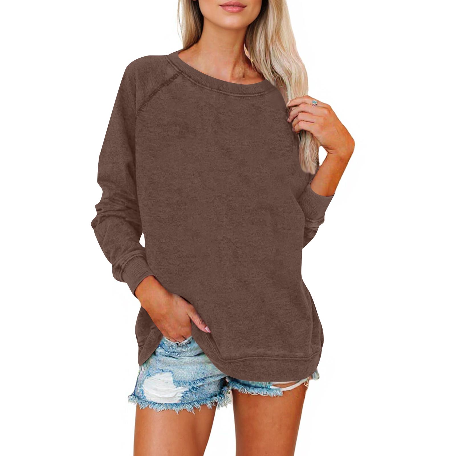 

Women s Solid-color Fashionable Round-neck Top XXL