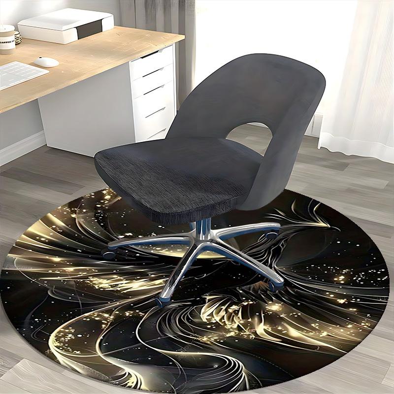 1pc Golden Phoenix Fractal Art Round Carpet Office Chair Mat, Non Slip Rug for Home Decor, Living Room, Bedroom, Game Room, Anime Design Gift