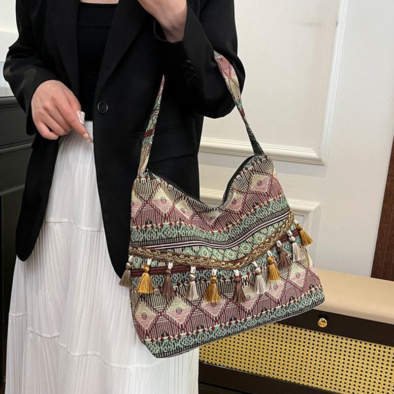 Vintage Women's Bag Tassel Ethnic Handwoven Crossbody for Lady Bag Hippie Sling Shoulder Bags for Ladies Handbag