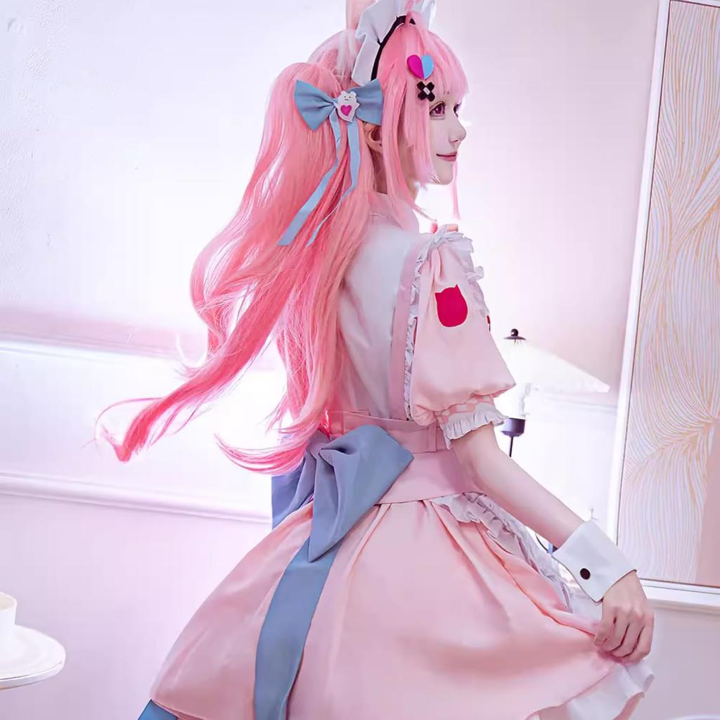 [Milky Time] Sakuna Yuki VTuber Halloween Cosplay, Women's Pink Maid (M)