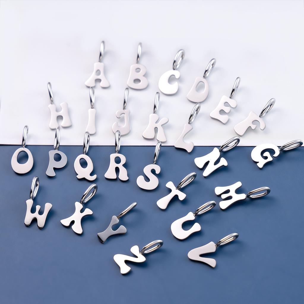 A-Z Alphabet 26 Letter Charms Set Heart Zircon Pearl Initial Letter Gold Plated Stainless Steel Pendants for DIY
