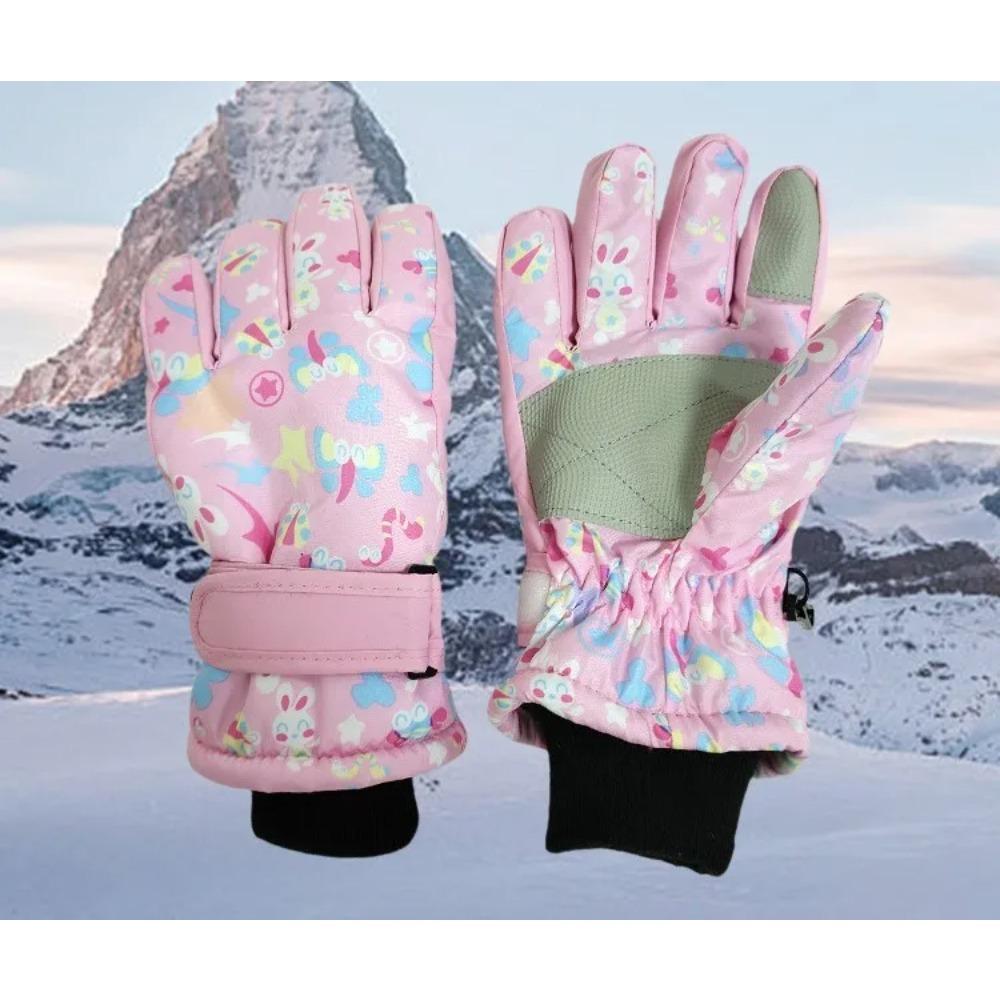New Children Ski Gloves Girls Warm-Keeping Cartoon Pink Gloves Boys Cotton Waterproof Touchscreen Sports Gloves 9-15Y