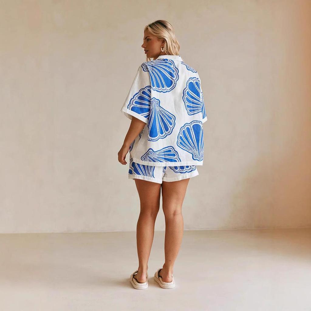 Spot 25 Summer Casual Fashion V-Neck Print Short Sleeve Homewear Set