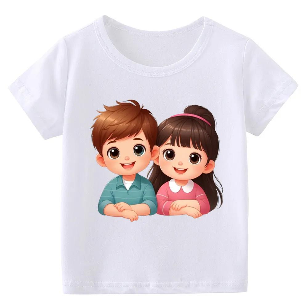 Kids Tales Girls Summer Tshirt Short Sleeve Crew Neck Top Modal Fabric Roundneck Cartoon Print Shirt