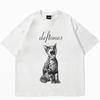 Women's Cute Cat Print Short Sleeved Cotton T-shirt Women's Harajuku Fashion Couple Loose Fitting Retro Street Style Clothing