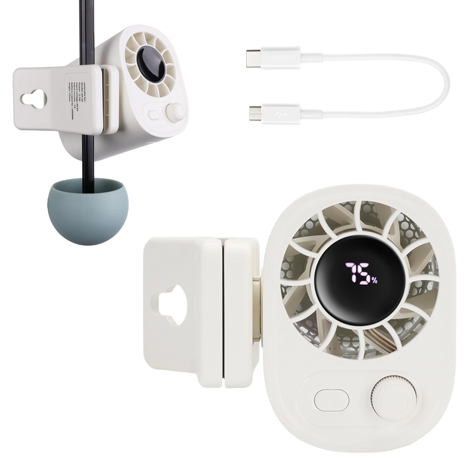 

Rocotto Wind Speed Handheld Clip for Tabletop and Bicycles Clip-on Fan, Small, 100-Level Adjustment, Powerful, Rechargeable, Parasol, Umbrella, Fan, білий