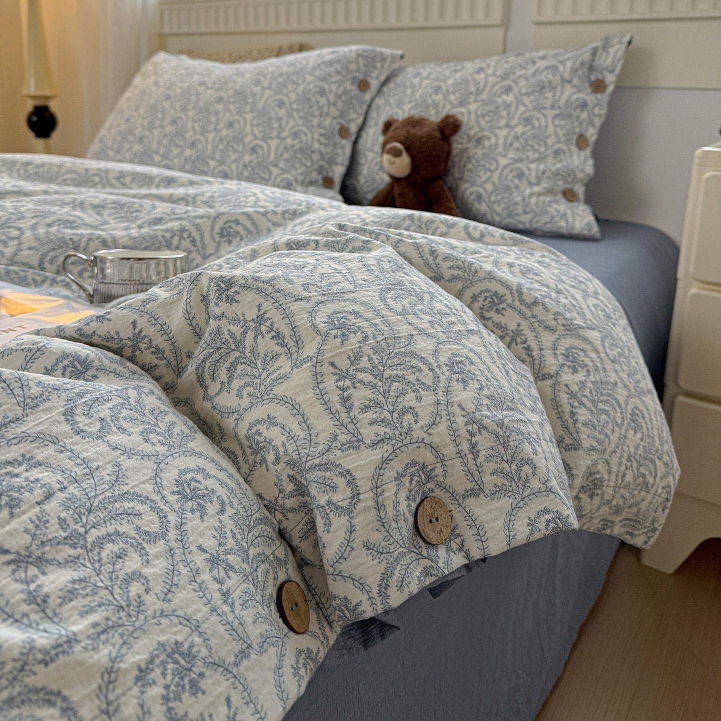 

Floral Bedding Set Linen Vintage Duvet Cover Set With Pillowcases Flat Sheet Single Twin Double Queen Size Bedroom Decor Gifts Flat 1.2m bed 3pcs