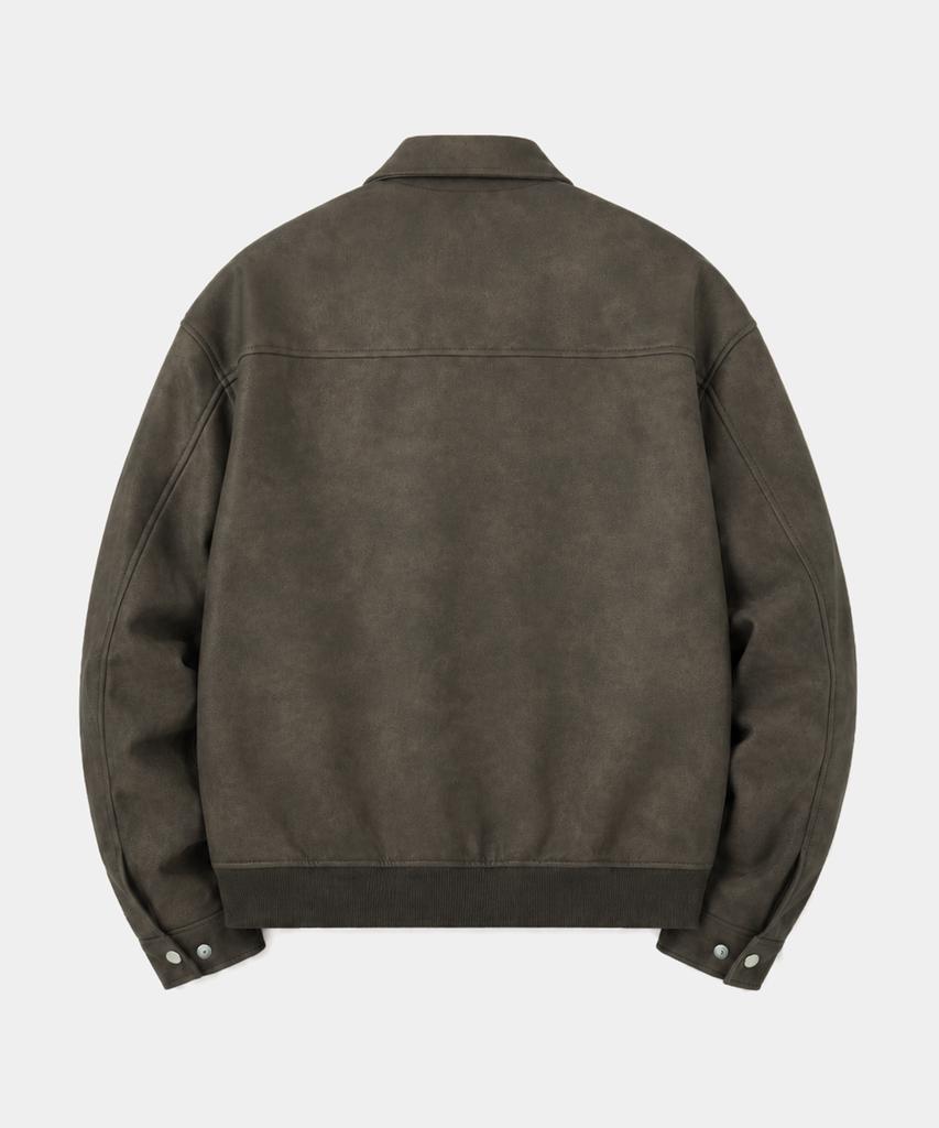 Veste Blouson Col en Cuir Daim THEY_Marron
