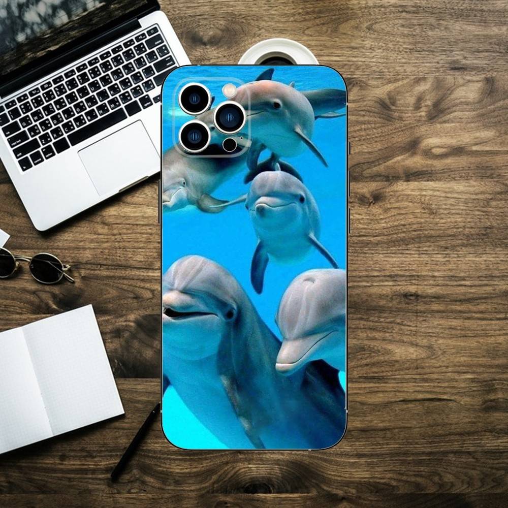 sea animal cute dolphin Phone Case For iPhone 16,15,14,13,12,11,XS,XR,X,8,7,Pro,Max,Plus,mini Silicone Black Cover