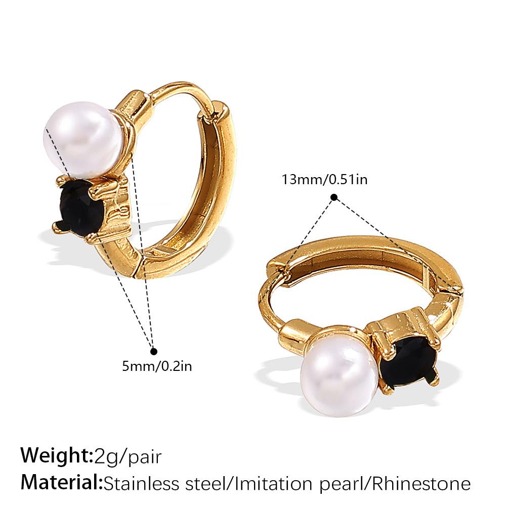 Personalized Imitation Pearl Premium Earrings Niche Design Stainless Steel Gold Rhinestone Versatile Earrings