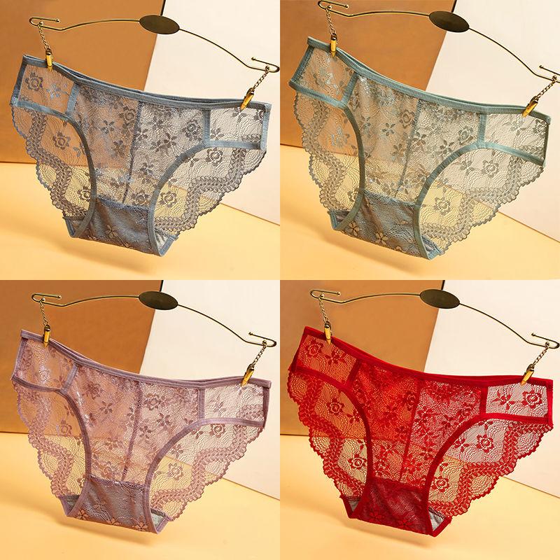4 Stück Damen Spitzenhöschen Low Rise Unterwäsche Trendy Spitzen Slips Weiche Unterhosen Dessous