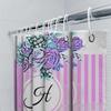 Vintage Floral Design Pink Striped Shower Curtain With Letter H For Bathroom Decor Customizable Size Available