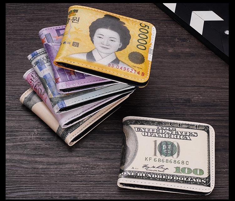 Men's Short Bi-Fold Wallet with Currency Pattern – High-Quality Money Clip & Multi-Card Holder