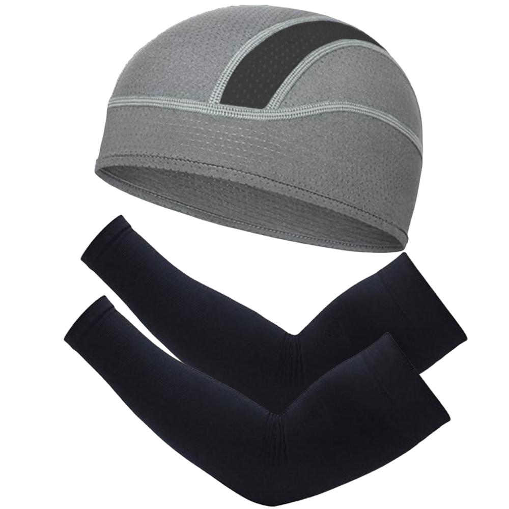 2pcs/set Summer Sun Protection Combination Pack Mesh Breathable Cap and Elastic Knitted Arm Cover Sports Running Hiking Cycling