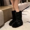 Winter New Women's Faux Fur  Furry Snow High Boots Warm Padded Round Toe Casual Shoes Solid Fluffy Mid-Calf Booties for Women