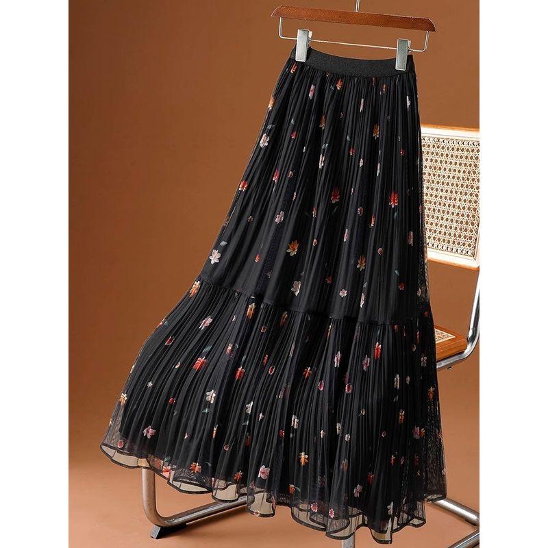 

Printed Elastic Waist Half Length Skirt Print Elastic Waist Half Body Long dress Women Black All yards