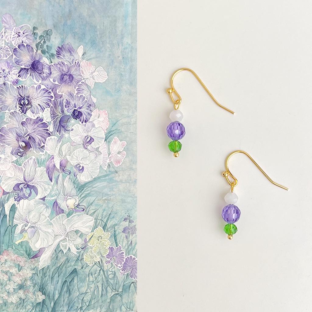 Lavender Purple Natural Stone and Crystal Earrings - Handmade, Simple Forest Style Design for Women