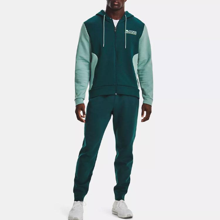 Under Armour Summit Color Block Letter Print Casual Sports Full Zip Hoodie Men hoodies Wax-Green 1370422-366