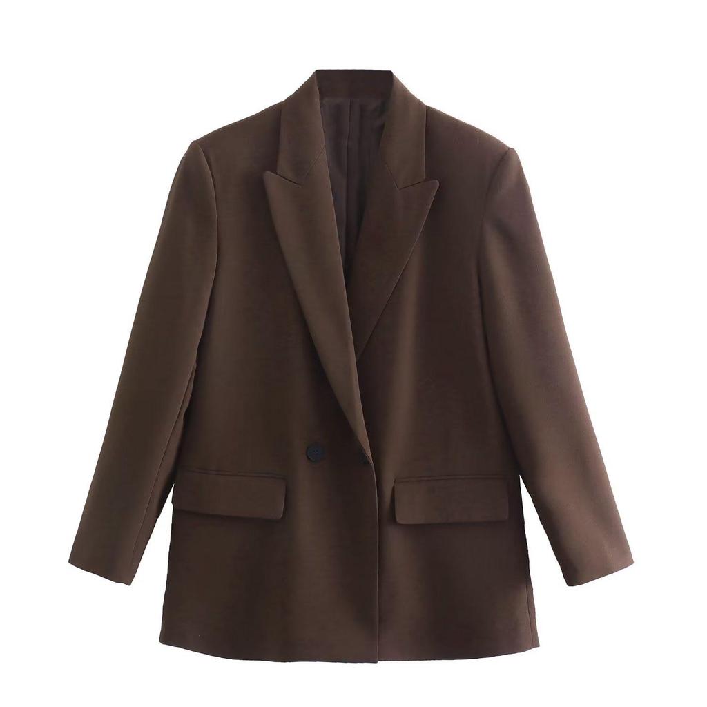 Herbst 2023 Europäischer und amerikanischer Damen-Zweireiher-Blazer mit lockerer Passform und einfarbiger