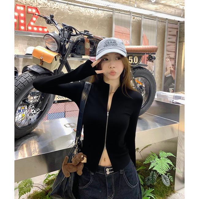 Women's Versatile Knit Cardigan: Double Zipper Slim Fit Ribbed Jacket for Spring/Autumn 2025