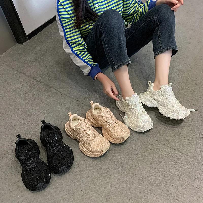 Moda Primavara Toamna Moda Pantofi ocazional cu diamant complet Pantofi cu platforma de cristal Pantofi de dama Incaltaminte pentru femei Pantofi de tenis cu platforma