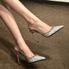 New pointed rhinestone high heels women's silver sandals empty feet stiletto shoes
