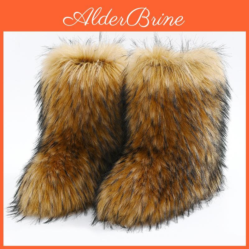 Faux Snow Fur Fox Winter Boots Mid Calf Boots Womens Winter Fur Fur Boots