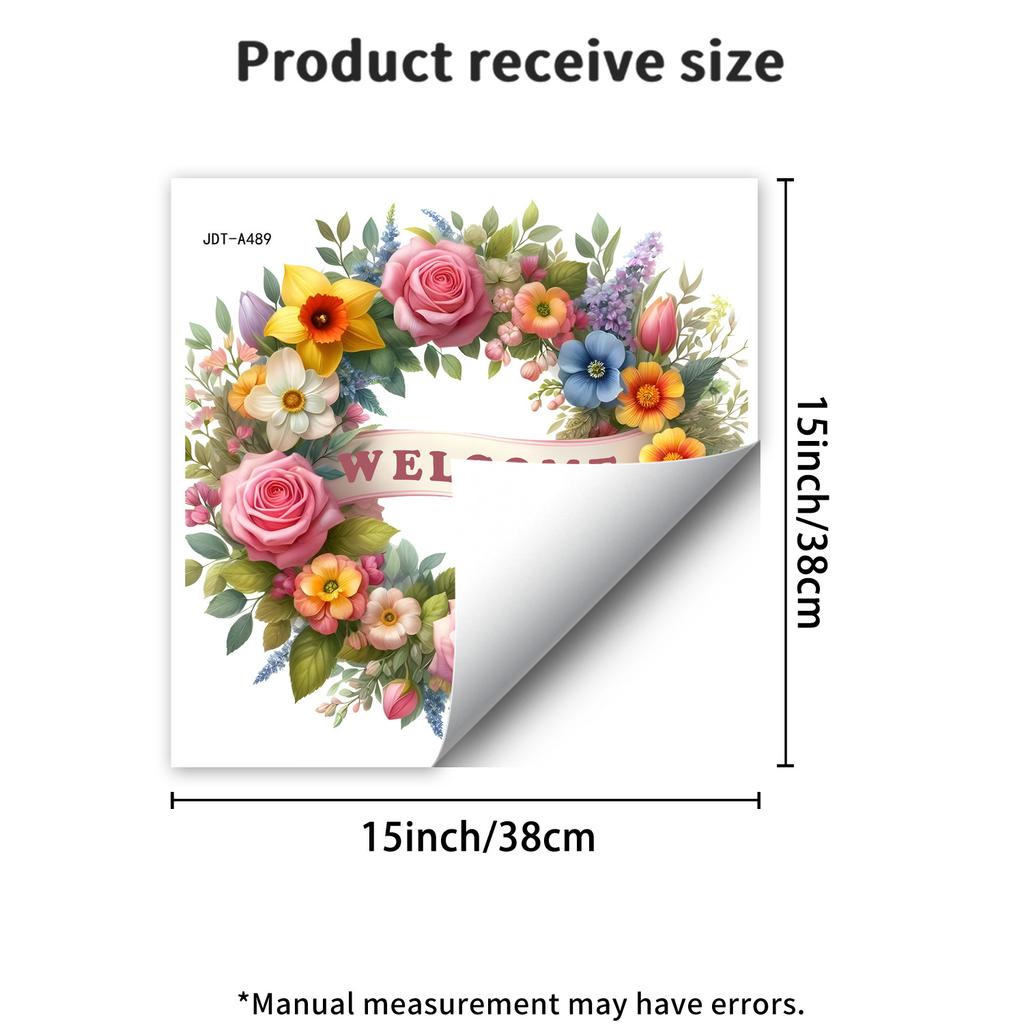 Welcome Wreath Static Cling Window Sticker Self-Adhesive Removable Bedroom Living Room Balcony Glass Door Home Decor Art