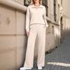 Damen 2-teiliges Freizeit-Outfit-Set mit durchgehendem Reißverschluss, Kragen und langen Ärmeln sowie Hose mit weitem Bein