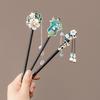 New Chinese Style Antique Style Green Fan Flower Women's Walk Shaking Wooden Hairpin Banquet Party Cheongsam Hanfu Accessories