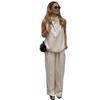 2025 European & American Sleeveless Wide-Leg Pants Set - Cinching Waist, Loose, Comfortable, Versatile Two-Piece 