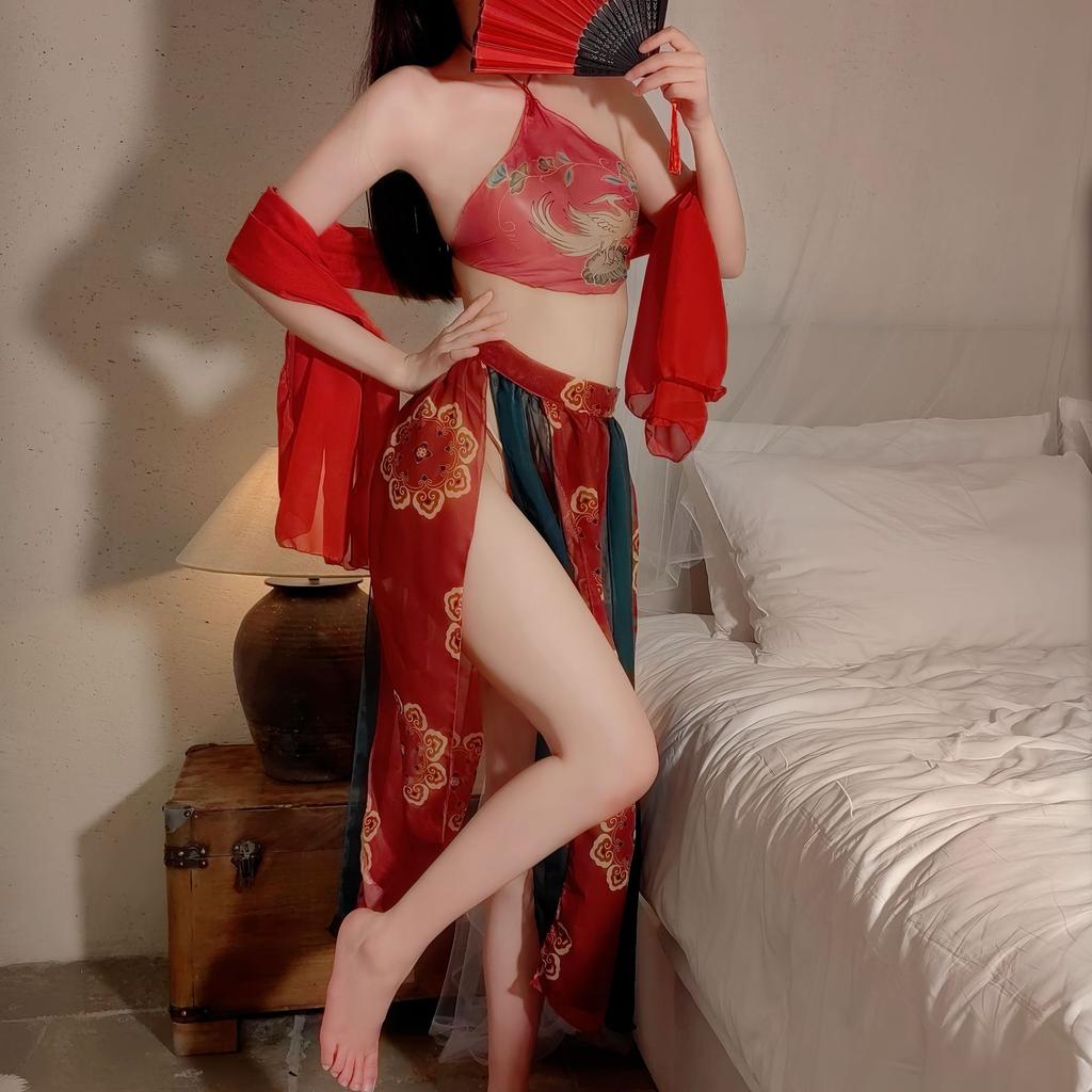 Large size erotic underwear sexy national style ancient Dunhuang flying Hanfu pajamas court style mesh nightdress Dunhuang style