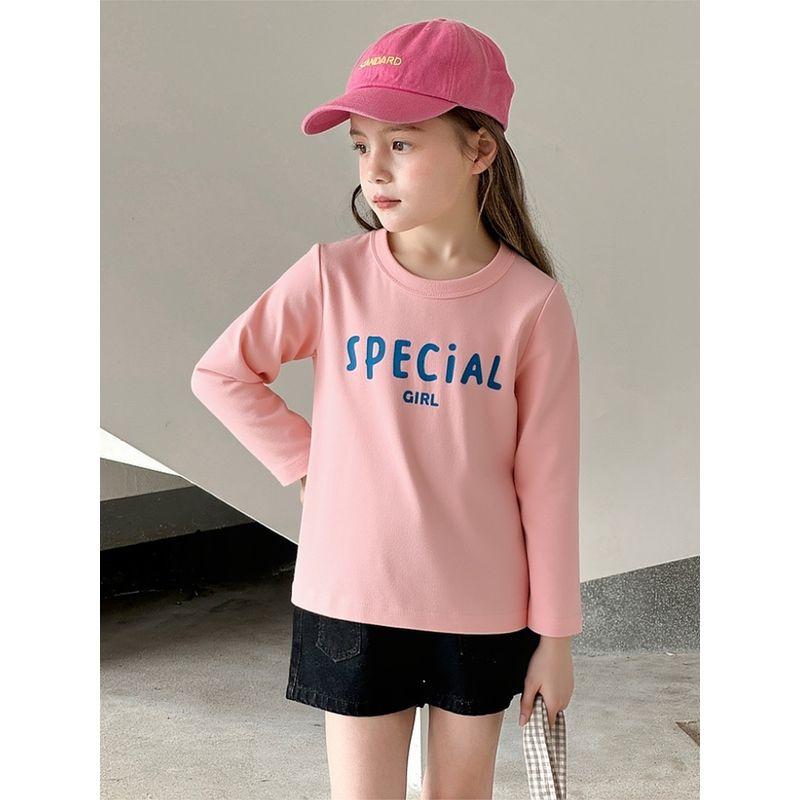 27Home Korean Style Kidsren's Bottoming Shirt 2026 Spring New Style Girls Baby Round Neck Lettered Pure Cotton Long-Sleeved T-Shirt