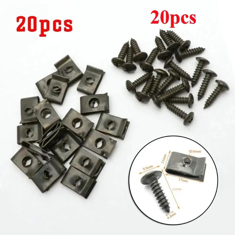 40pcs Mixed U-Type Metal Screw Clips with Anti-Rust Protection for Car & Motorcycle Fastener Tapping Buckle