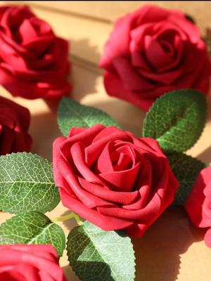 25pcs Artificial Flowers Rose Real Looking Foam Rose Bulk with Stems for DIY Wedding Bouquets Bridal Party Home Decor Fake Roses