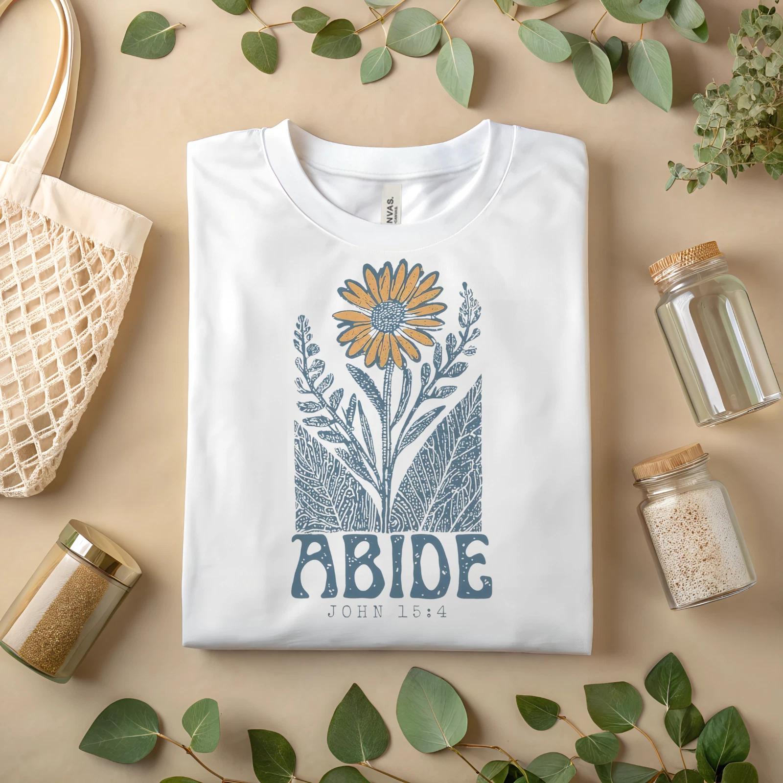 

Christian Abide T-Shirt – John 15:4 Bible Verse Graphic Tee A188 XL