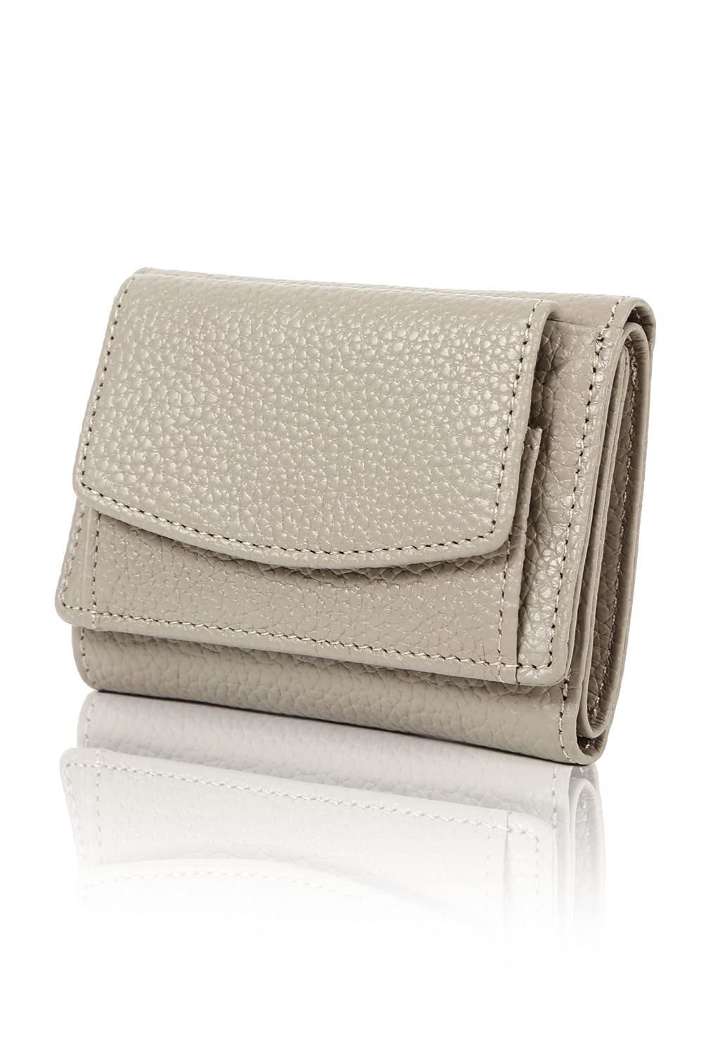 

LASIEM Women s Mini Tri-fold Wallet, Genuine Leather [Palm-Sized], Skimming-Proof, Foldable, Lightweight, Compact, Mocha Beige