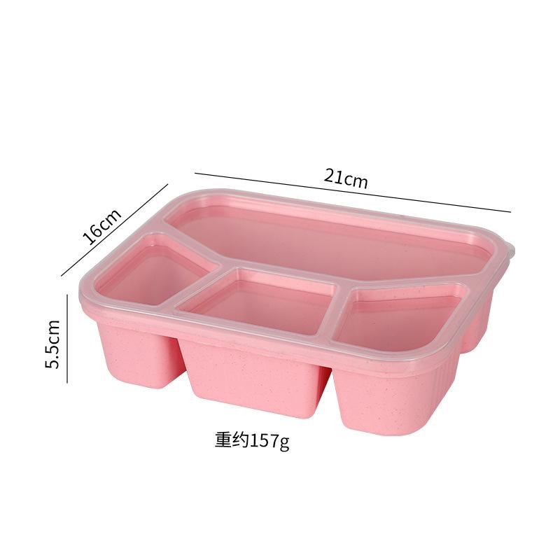 4 Grids Natural Wheat Straw Tableware Lunch Box Dinnerware Storage Biodegradable Unbreakable Plates for Food Salad Snack Student