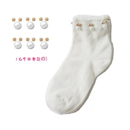 Black/White Korean Reto Pearl Socks Women Elastic Cotton Handmade Meias Creative Socks Harajuku Calcetines Mujer