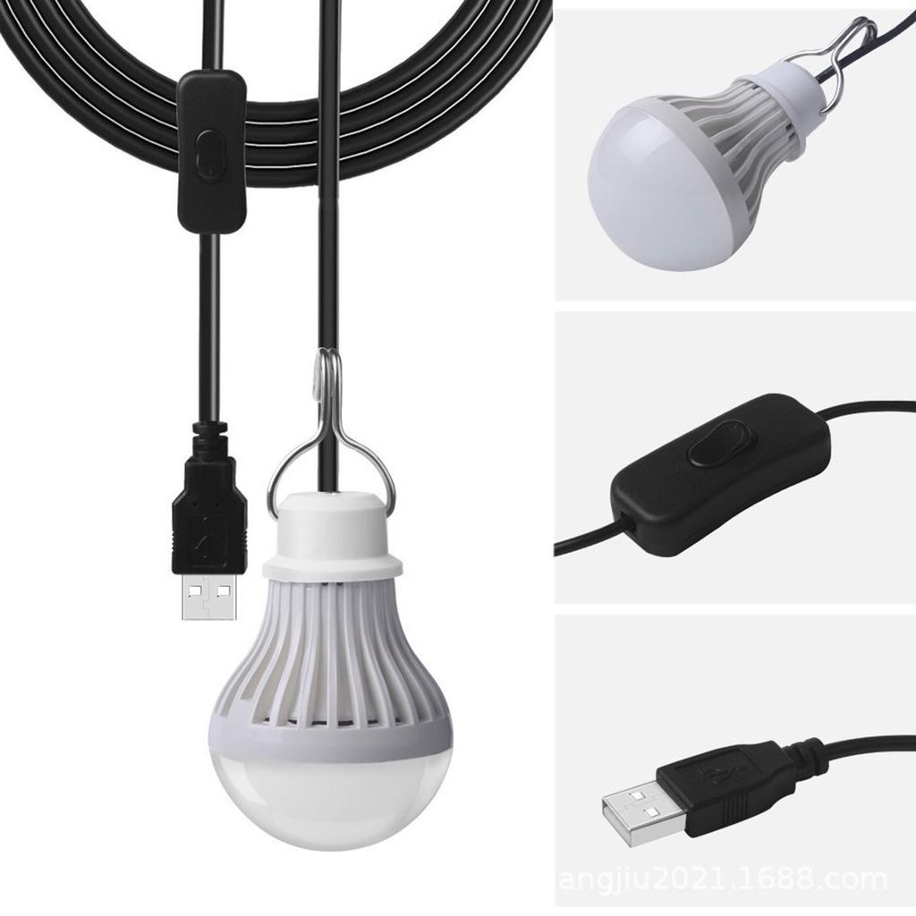 3000K Warm White Switch Cord 5W USB Bulb Light - Camping Emergency Light with 2.5m Plastic Cord