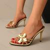 Women's High Heels Summer Slippers Women Sandals Metal Flowers Pointy Open Toe Stiletto Heels Sexy 2026 High-heeled Slippers